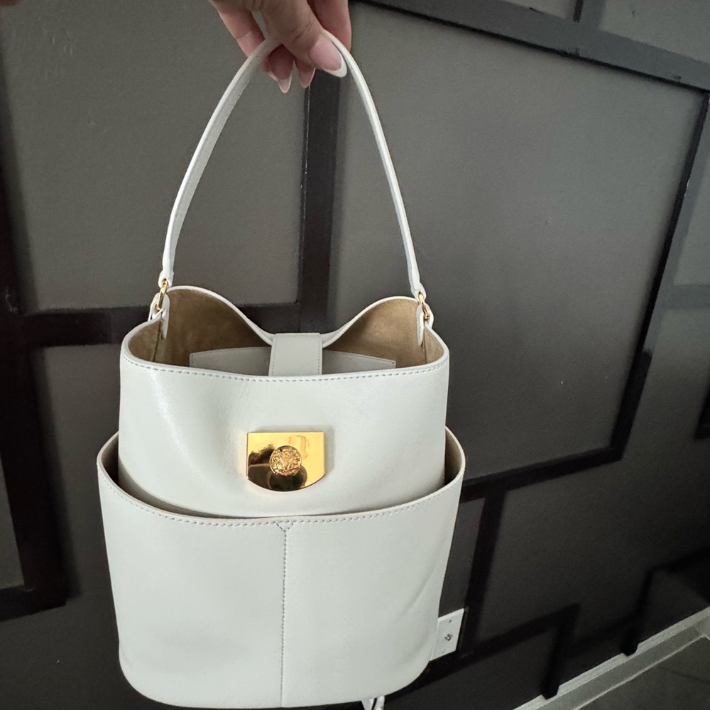 Veronica Beard Cream Leather Shoulder Bag